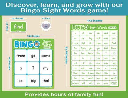 Bright Seed Sight Words Bingo Game for Kindergarten, Learn to Read Sight Word Cards, Word Games for Kids Ages 4-8, Bingo Sight Words Level 1&2, Laminated for Easy Clean