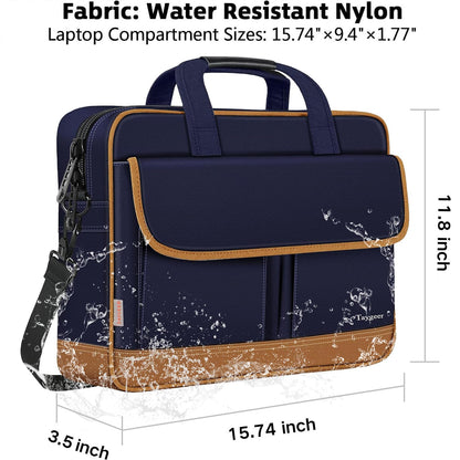 Taygeer Briefcases for Men, Water Resistant Laptop Bag 15.6 Inch for Business, Travel Office Crossbody Carry On Laptop Carrying Case, Messenger Shoulder Bag Fit 15.6 Inch Notebook/Computer, Blue Brown