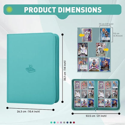 Trading Card Binder 9 Pocket, 360 Pockets Double-Sided Card Album, Premium PU Leather Zipper Card Holder for MTG, TCG, Sports & Game Cards, Must-Have for Collectors（Turquoise）