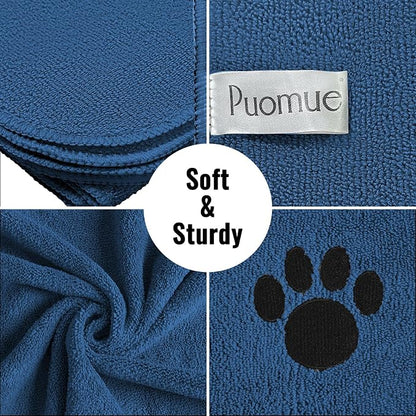 Puomue Microfiber Dog Towels for Drying Dogs, Super Absorbent and Soft Pet Grooming Towel, 40 Inch X 23.6 Inch, Perfect for Large, Medium or Small Dogs, Blue