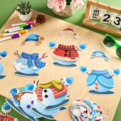 60pcs Winter Theme DIY Cutouts Snowman Bulletin Board Decoration Set Christmas Snowman with Hat Paper Cut-Outs Decor for Winter Holiday DIY Photo Craft Xmas Party School Classroom Wall Door Supplies