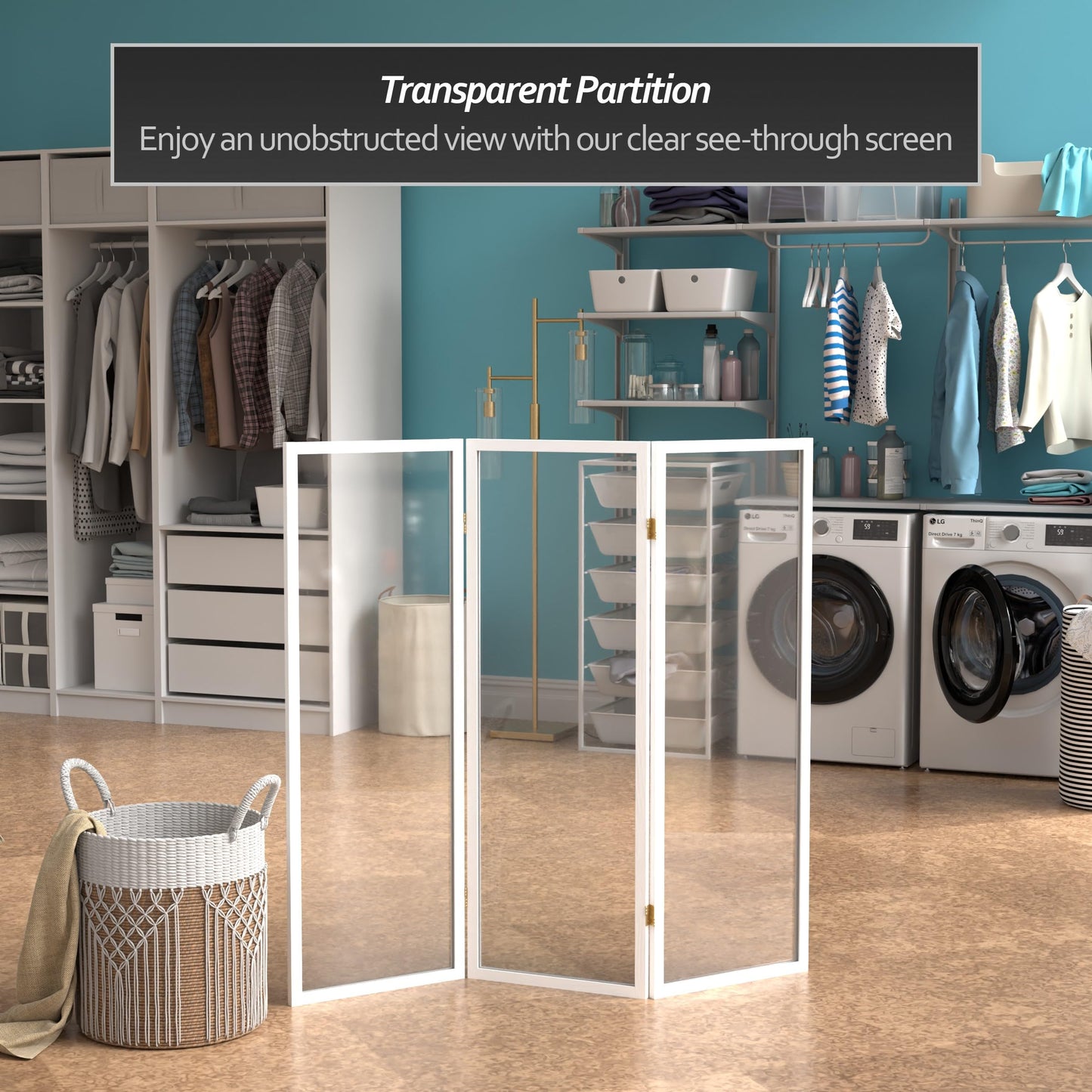 4 ft. Short Clear Plastic Partition White 3 Panel