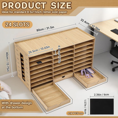 Colingmill Classroom Mailboxes Wooden Teacher Student Mailboxes for Classroom Literature Paper Organizer Compartments with Drawers, Sturdy Ease Setup for Home Office School(24 Slots)