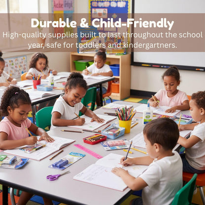 OMURA Learning Primary School Supplies Kit (K–2) – 56-Count Back-to-School Supply Box for Students | Composition Book, Ruler & Early Learning Essentials for Kindergarten School Supplies Color may Vary