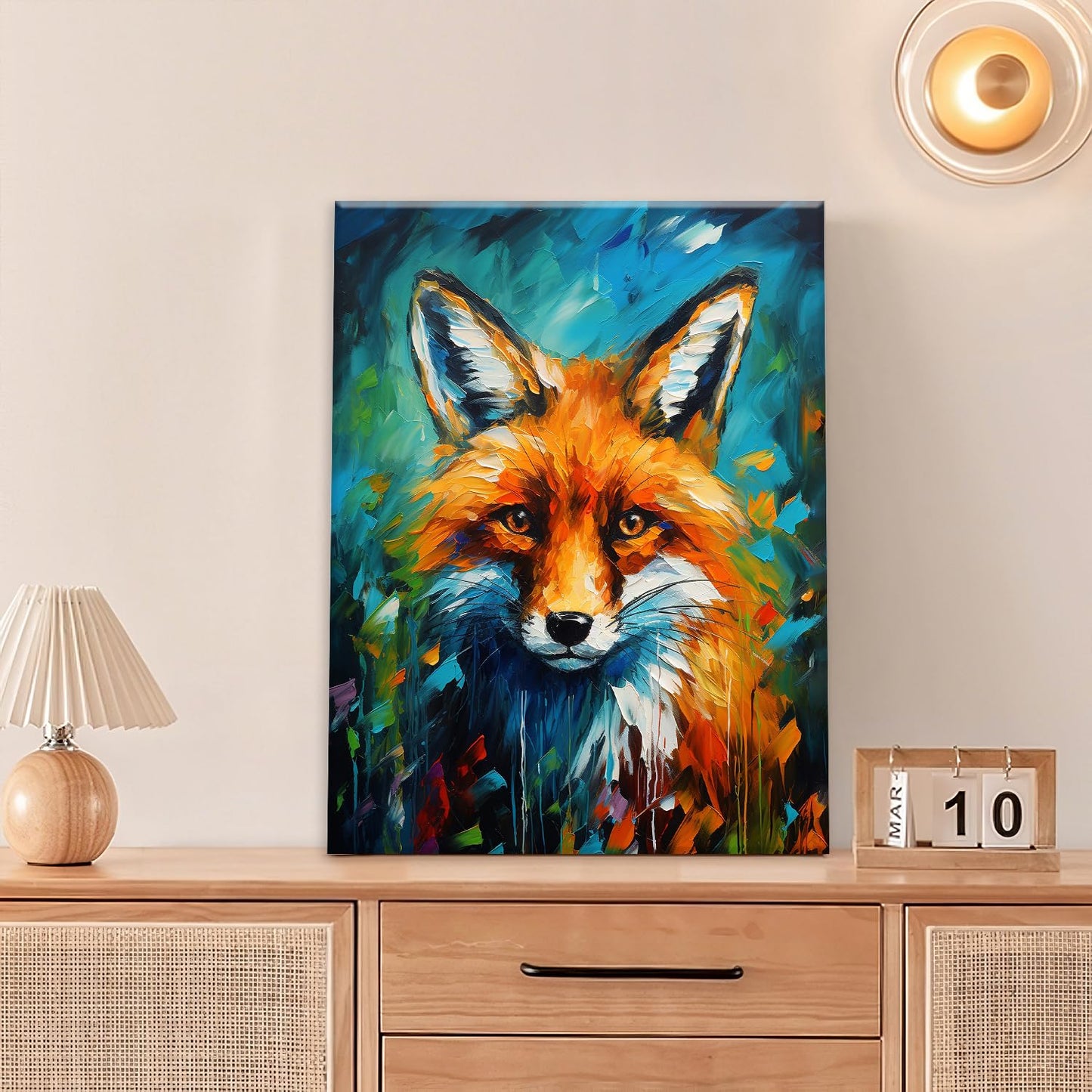 Fox Decor Wall Art Banksy Fox Pictures Wall Decor Canvas Prints Framed Artwork Paintings Poster Fox Gifts Decorations for Home Kitchen Bedroom Living Room Bathroom Office 12"x16"