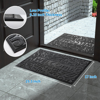 Yimobra Welcome Mat Outdoor 29.5x17, Waterproof Non-Slip Outdoor Mats for Front Door Outside Entrance, Low-Profile Entryway Mat Indoor for Garage Patio, Grey