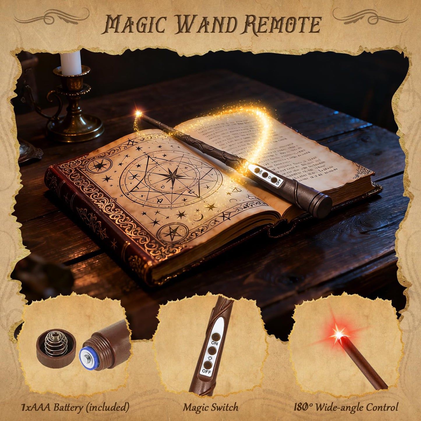 12 Pcs Floating Candles with Magic Wand Remote, Battery (included) Operated Hanging LED Candles Lasting for 200 H, Flameless Flickering Warm Light Taper Candle Set for Xmas Festival Theme Party Decor