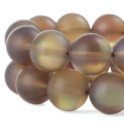 RUBYCA 6mm Round Moonstone Matte Crystal Glass Beads Aura for Jewelry Making Brown, 1 Strand