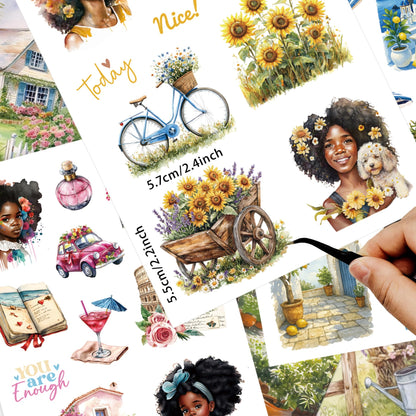 40 Sheets Black Girl Sticker Book for Planners, Prayer Board,Calendars, Journals, Vision Boards, Projects, Laptop & Water Bottles | Hand-Drawn Waterproof Journal Stickers - Vision Board Supplies