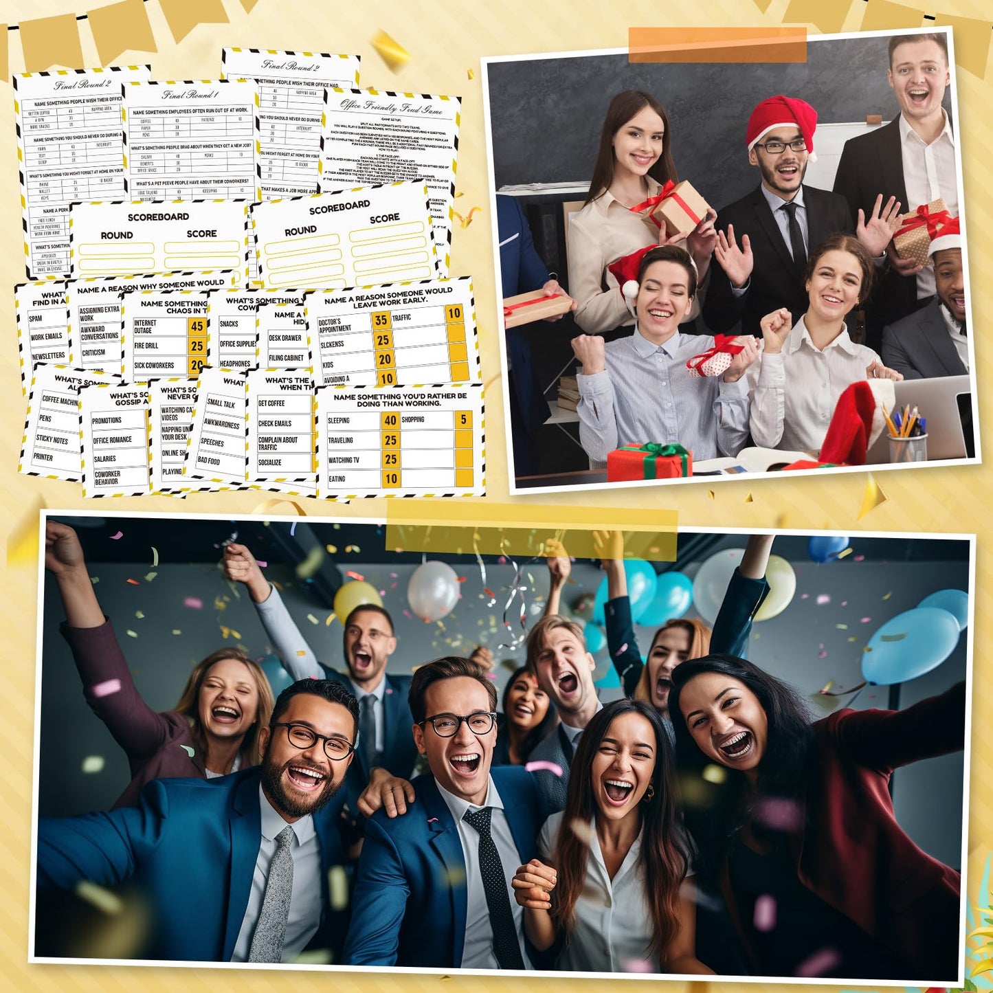 Humyoun Office Party Friendly Feud Game with 2 Answer Buzzers, Team Building Feud Cards for Family Game Night Fun Trivia Quiz for Work Staff Coworkers Groups