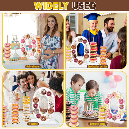 soleim 5 Pcs Donut Stand Set, Doughnut Party Supplies Include 1 Pc Digit Donut Wall Display Stand, 4 Pcs Doughnut Wall, for Birthday Wedding Baby Shower Party (White number 0)