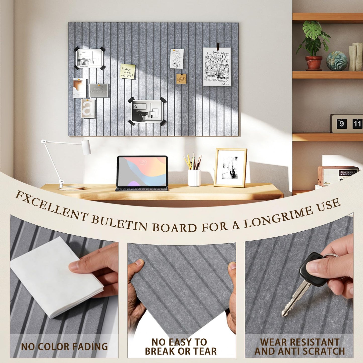 JBER Large Felt Bulletin Board 36" x 24" - 6 Pack Felt Wall Tiles, Cork Board Alternative to Use in Office & Home Decor, Classroom Decor, Vision Board to Display Your Photos(Light Gray)