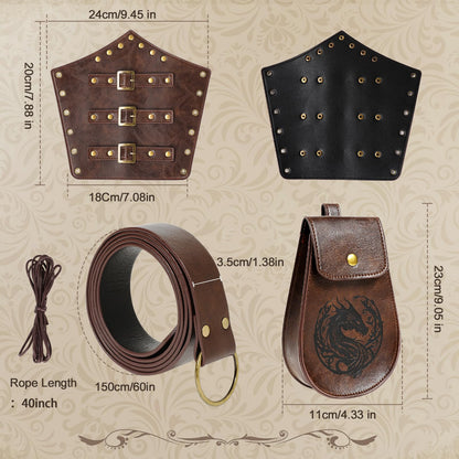 WooHand 3PCS Renaissance Accessories for Men Women – Viking Renaissance Belt, Medieval Pouch & Leather Bracers for Halloween, Ren Faire, Cosplay, LARP