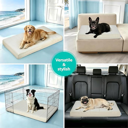 Cooling Dog Bed for Medium Dogs - Orthopedic Pet Beds with Memory Foam, QMAX>0.5, Waterproof Removable Washable Cover for Hot Weather, Dark Beige, 30" L x 20" W x 3" H