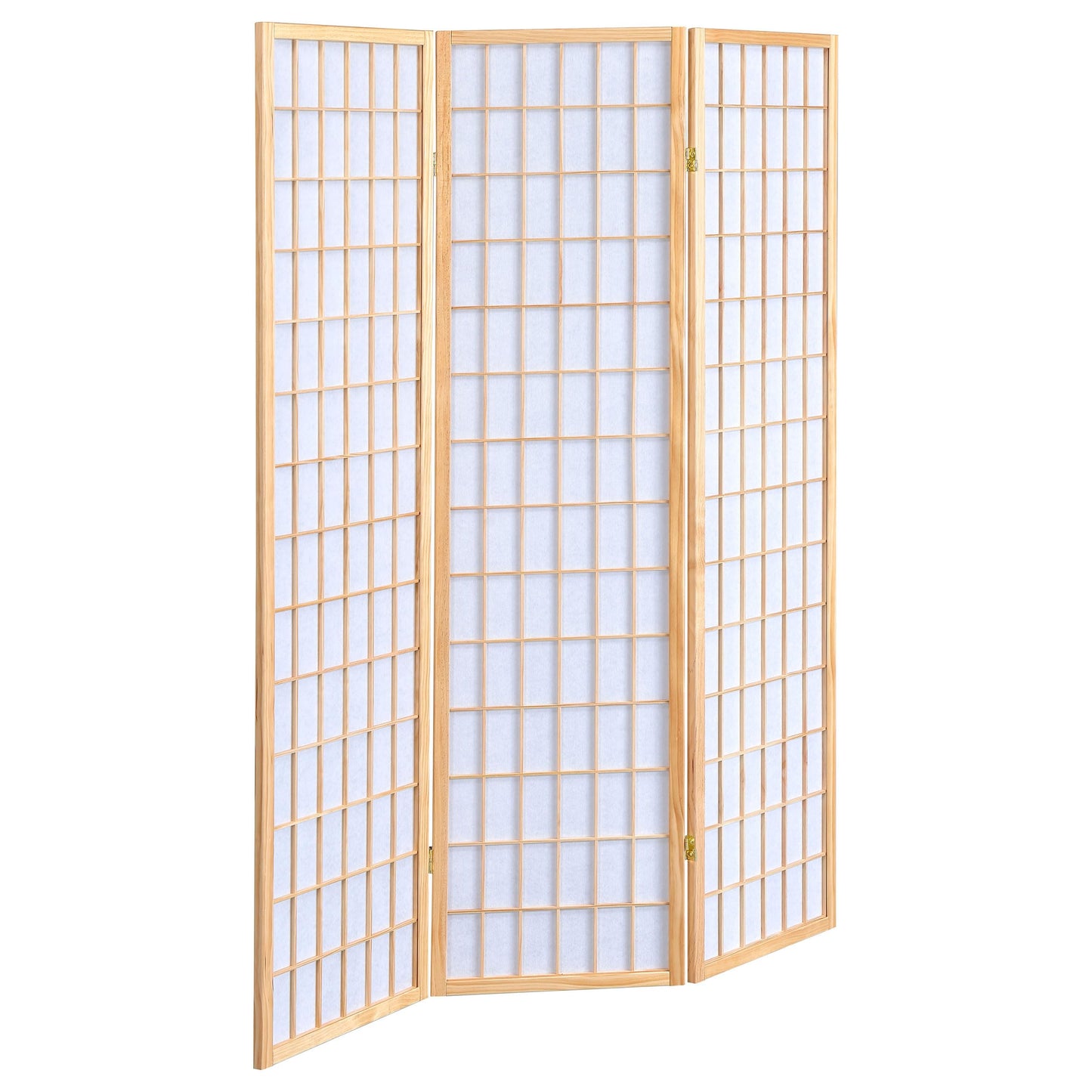 Coaster Home Furnishings - Carrie - Solid Wood - 3-Panel Folding Shoji Screen Room Divider with Linear Grid Design, Metal Hinges and Freestanding Piece - Living Room - Natural Brown - 4621