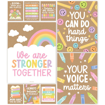 Hadley Designs Motivational Poster for Classroom Decor - 9 Growth Mindset Classroom Posters Elementary, Inspirational Wall Decor Middle School, Teacher Must Haves, Kraft Bulletin Board Decorations