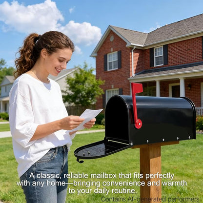 Black Galvanized Steel Post-Mount Mailbox, 19 x 8.7 x 6.7 inches, Standard Mail Box,Medium Capacity,Mailboxes for Outside Post Mount