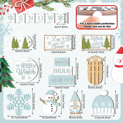 FairySandy 15 Pcs Winter Tiered Tray Decor Snowman and Snowflakes Wooden Signs Farmhouse Winter Tiered Tray Decorations Set Wood Table Decor for Holiday Home Kitchen