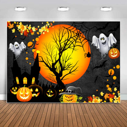 Sensfun Halloween Ghost Backdrop for Kids Adult Birthday Photography Moon Night Pumpkin Castle Background Halloween Trick Or Treat Party Backdrops Banner Decoration PhotoShoot Booth Picture Prop 7x5ft