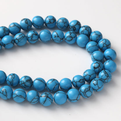 30PCS 12MM Blue Turquoises Round Loose Beads Natural Gemstone Beads for Jewelry Making DIY Bracelet Necklace 15"