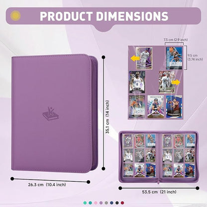 Trading Card Binder 9 Pocket, 360 Pockets Double-Sided Card Album, Premium PU Leather Zipper Card Holder for MTG, TCG, Sports & Game Cards, Must-Have for Collectors（Purple）