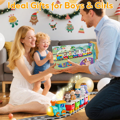 Toddler Toys for 1 2 3 Year Old, Electric Zoo Animal Train Set with Music, Lights & Steam, Montessori Counting, Matching & Sorting Learning Toys, Christmas Birthday Gifts for Baby Boys Girls 18 M+