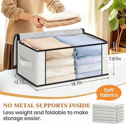 Fab totes 35L Closet Organizers and Storage, Foldable Under Bed Storage Containers, Storage bags for Organizing Bedroom, Closet, Clothing,Organization with Handle (10 Pack,Ivory)