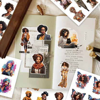 Bomichi Black Girl Sticker Book, 40 Sheets 283 Pcs Journaling Scrapbooking Stickers for Journaling Scrapbooking Bullet Journals Planners Letter Card Making Collage Art Crafts Water Bottle