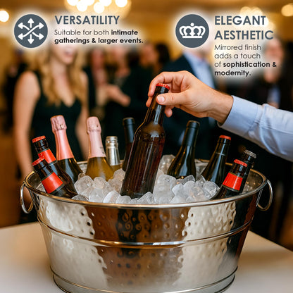BREKX Stainless Steel Beverage Tub, 15 Quarts (4 Gallon), Rust-Proof, Oval, Multi-Use, Champagne Bucket for Mimosa Bar Supplies, Wine Cooler Bucket, Built for Years of Celebrations