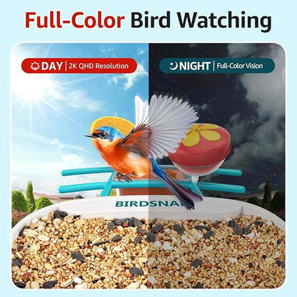 birdsnap® TUC Bird Feeder with Camera 2K HD Live with 32GB Card Auto Detect & Notify AI Identify Camera Birds Feeders Solar Powered Wireless Outdoors Backyard Gift for Mom Dad Birds Lover, 2.4G WiFi
