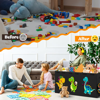 Beadsky Extra Large Toy Box, Collapsible Toddlers Toy Chest Kids Storage Organizer, Dinosaur Bin Boxes Storage Basket with Lids for Boys, Girls, Living Room, Nursery, Playroom, 40"x14"x16", Black