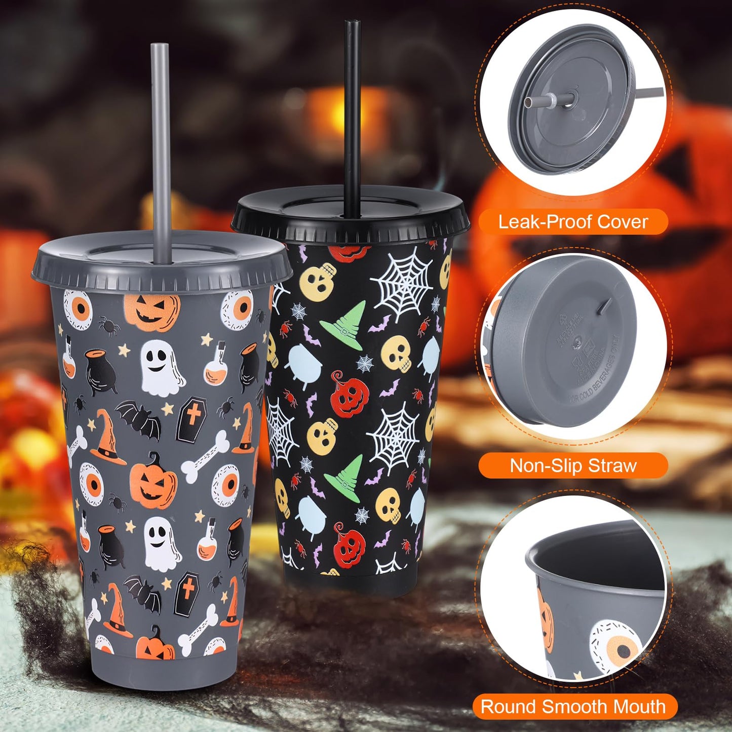 Mimorou 40 Pcs Halloween Party Favors Supplies 10 Sets Gifts Includes 24 oz Spider Skull Tumbler with Lid and Straw Cosmetic Bags Notepads Ballpoint Pens for Halloween Party Favors