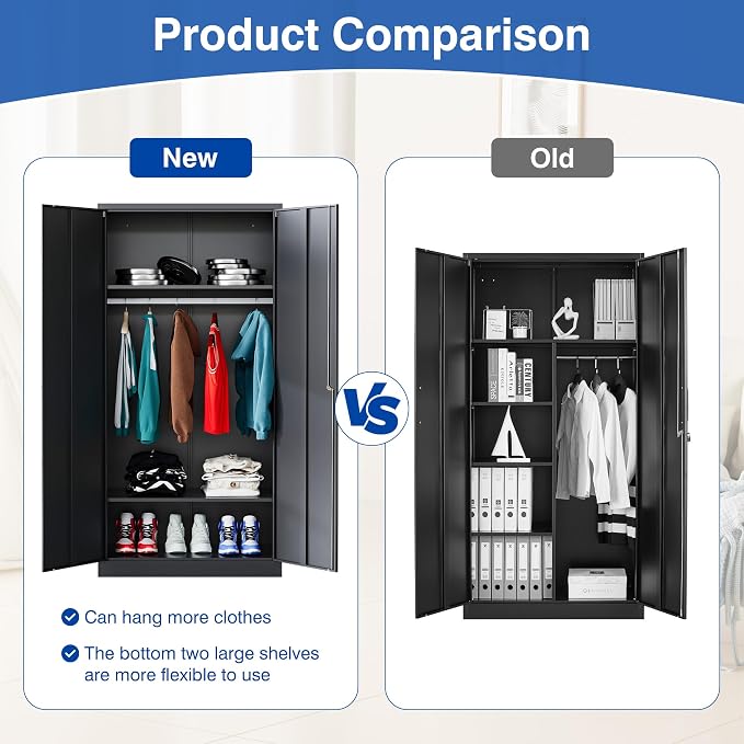 BYNSOE Metal Armoire Wardrobe Closet with 2 Doors 72'' Wardrobe Cabinet with Hanging Rail Metal Closet with Adjustable Shelves for Bedroom.Require Assembly (Black)