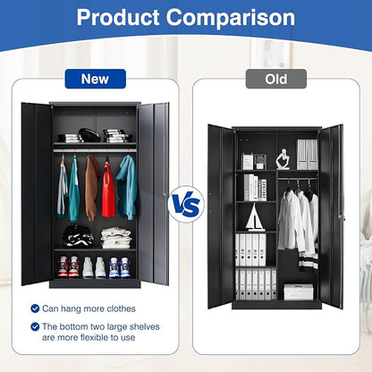 BYNSOE Metal Armoire Wardrobe Closet with 2 Doors 72'' Wardrobe Cabinet with Hanging Rail Metal Closet with Adjustable Shelves for Bedroom.Require Assembly (Black)