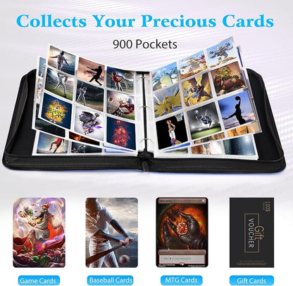 WOT I Trading Card Binder, 900 Pockets Baseball Card Binder Sleeves with Zipper, Double Sided Pockets Card Holder Carry Card Case for Baseball Card, Football Card(Light Blue), WO-CB-9-8