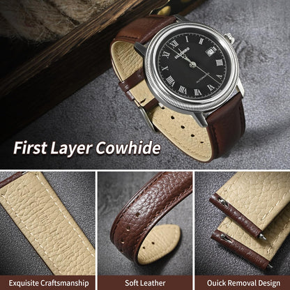 ULLCHRO Genuine Leather Watch Strap Quick Release Watch Band Vintage Alligator Grain Leather Strap Premium Top Grain with Stainless Steel Buckle, Soft Brown Calfskin for Men Wrist (20mm, Dark Brown)
