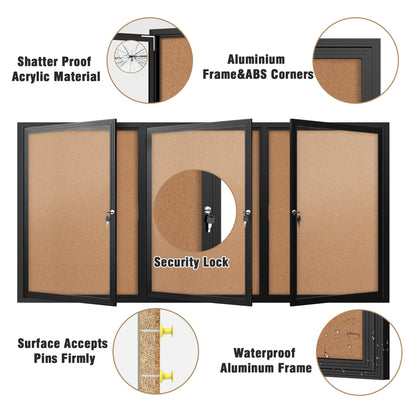 Mifuro 70"x34" Enclosed Bulletin Board, Outdoor Lockable Weather-Resistant Aluminum Cork Noticeboard for School & Office, Black Frame w/Cork