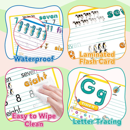 PraxiKidy Alphabet Number Shapes Flash Cards,Handwriting Practice Writing Tracing Phonics Preschool Kindergarten Toddler Learning Activities Homeschool Classroom Autism Educational Toys ABC Letter