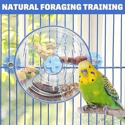 BNOSDM Bird Foraging Toy Creative Feeder Systems with Seed Food Rotating Wheel for Enrichment & Training Parrot Puzzle Toys Ideal for Small and Medium Cockatiel Parakeet Conure(Blue)