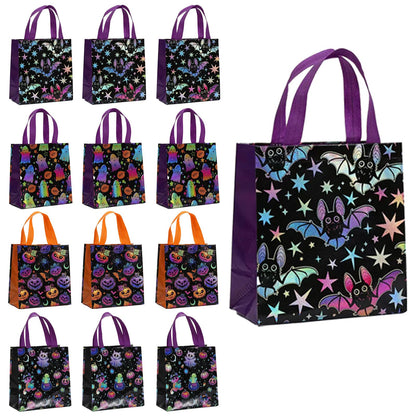 12Pcs Halloween Treat Bags, Medium Halloween Tote Gift Bags with Handles, Reusable Non-woven Bag for Candy Goodies Cookies Snacks, Trick-or-Treat or Horror-themed Party Favors Supplies(8.66 x 4.33 x 9.06 in)