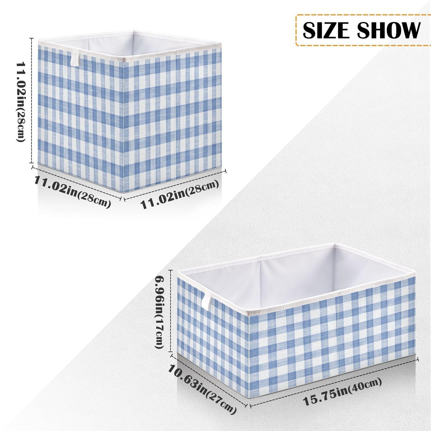Kigai Blue White Gingham Cube Storage Bins 11x11 inch Collapsible Fabric Storage Cubes Organizer Foldable Boxes Decorative Basket for Home Organizing