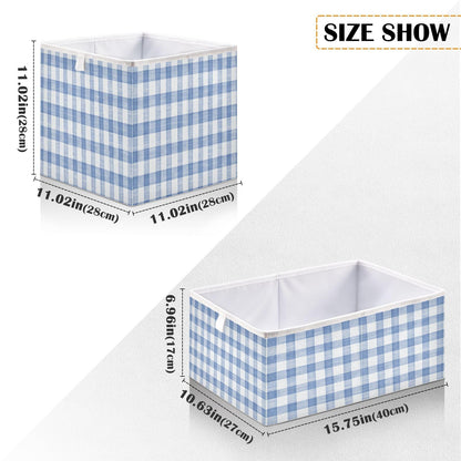 Kigai Blue White Gingham Cube Storage Bins 11x11 inch Collapsible Fabric Storage Cubes Organizer Foldable Boxes Decorative Basket for Home Organizing