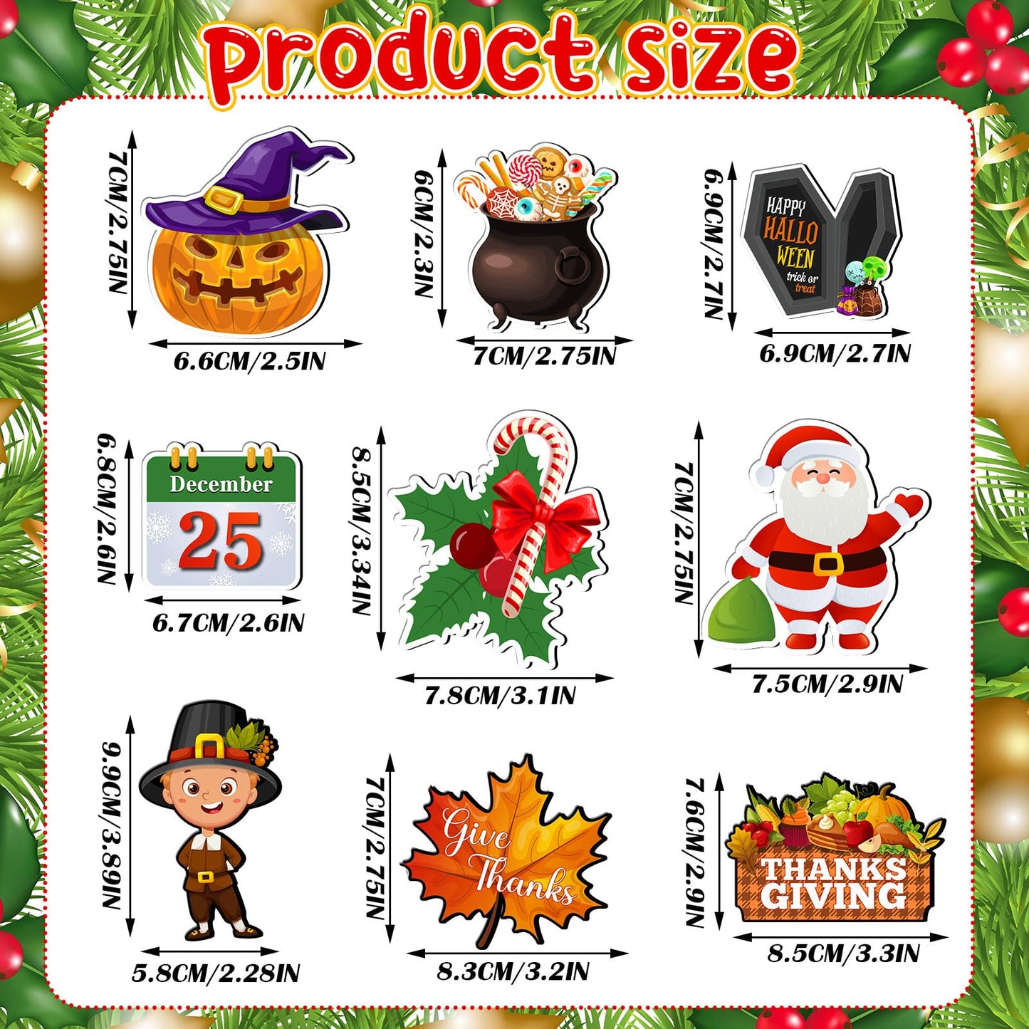 Funtery 30 Pcs Holiday Magnets Christmas Thanksgiving Pumpkin Refrigerator Magnets Set for Festival Locker Whiteboard Dishwasher Magnetic Kitchen Decorations Accessories for Home Classroom Office