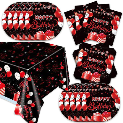 41pcs Black and red Party Supplies ,include 20 Plates, 20 Napkin and 1pcs Tablecloth,Used for Black and red Birthday Party Decoration (AAA)