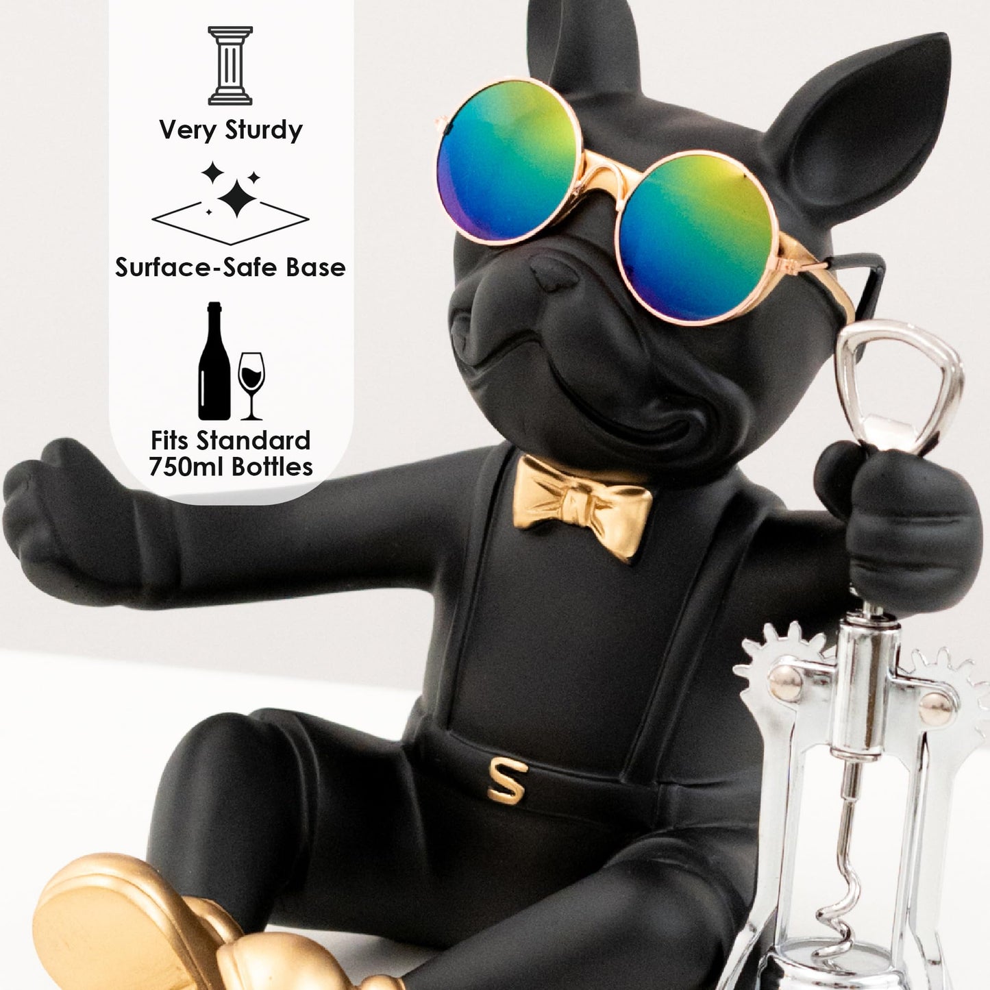 Juju Bulldog Wine Bottle Holder - Wine Holder Countertop - Unique Home Decor Bottle Organizer - Bulldog Decor