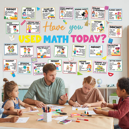gisgfim Everyday Math Bulletin Board Set Classroom Decoration Mathematics in Daily Life Paper Cutout for Back to School Have You Used Math Today Educational Wall Chalkboard Decor Teacher Supply