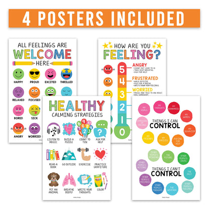 Hadley Designs Feelings Chart for Classroom Must Haves -Emotions Chart for Toddler Calm Down Corner Supplies, Feelings Wheel, Mental Health & Social Emotional Learning Posters, Rainbow Classroom Decor