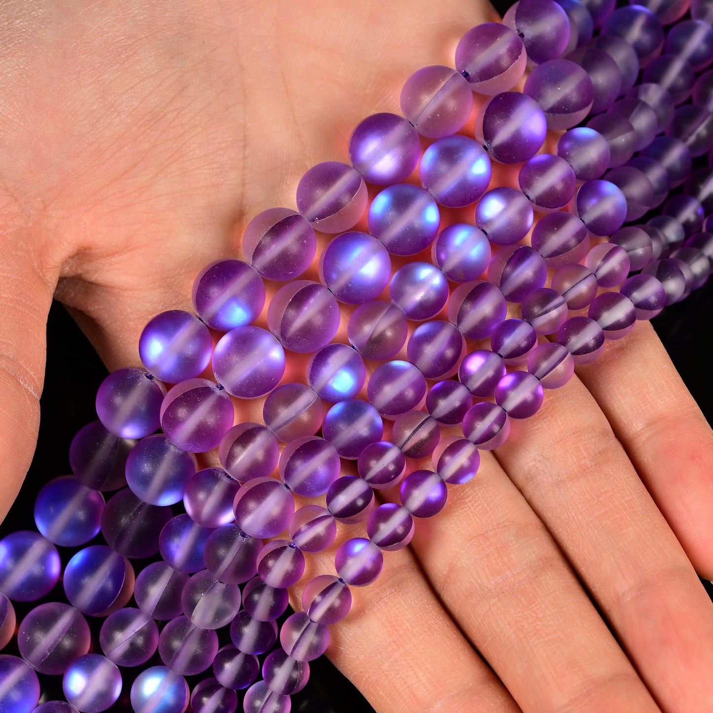 8mm Matte Purple Mermaid Aurora Crystal Glass Bead, Glitter Round Synthetic Moonstone Beads for Jewelry Making Bracelets
