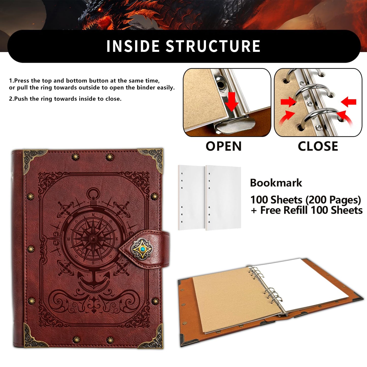 DUROTAN Compass Journal Notebook Gift Set Unique A5 Binder 400 Page