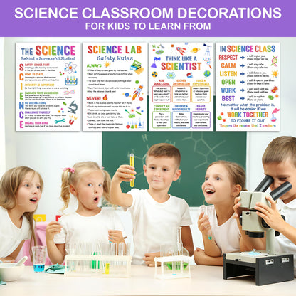 Lalunia 4 Pcs Science Posters for Classroom Decor (11"x 16") - Lab Safety Rules, STEM Wall Art for Middle School, Teacher Supplies, Bulletin Board Decorations, Science Classroom Must Haves